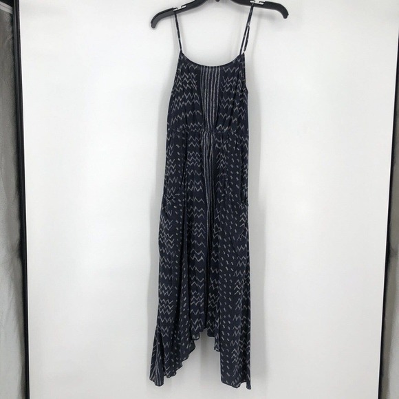 Ulla Johnson Size 2 Silk Dress Blue Zig Zag Print Handkerchief Hem Pockets - Picture 1 of 12